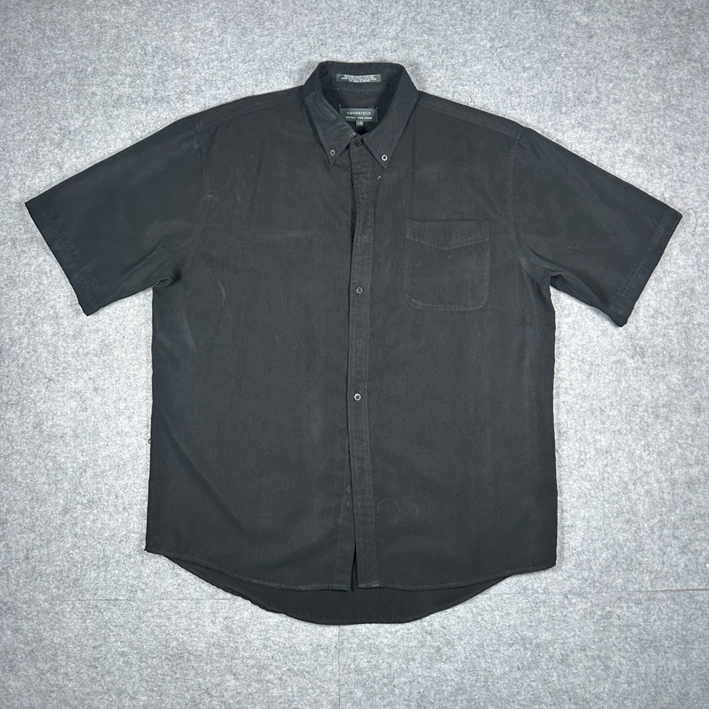 Vanderbilt Shirt Mens Large Black Short Sleeve Button Down Casual Microfiber